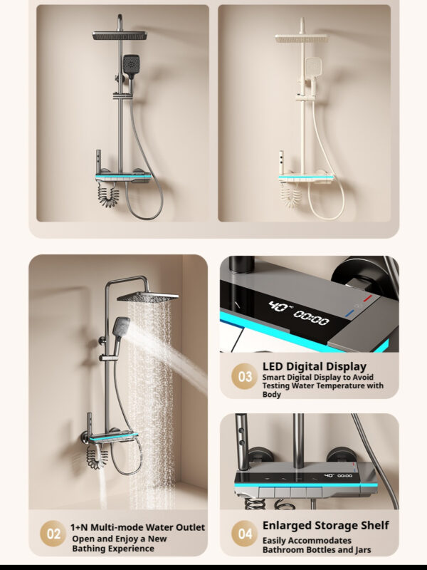 Digital display pressurized constant temperature shower set - 图片 4